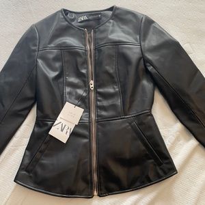 Zara black faux leather jacket size Small